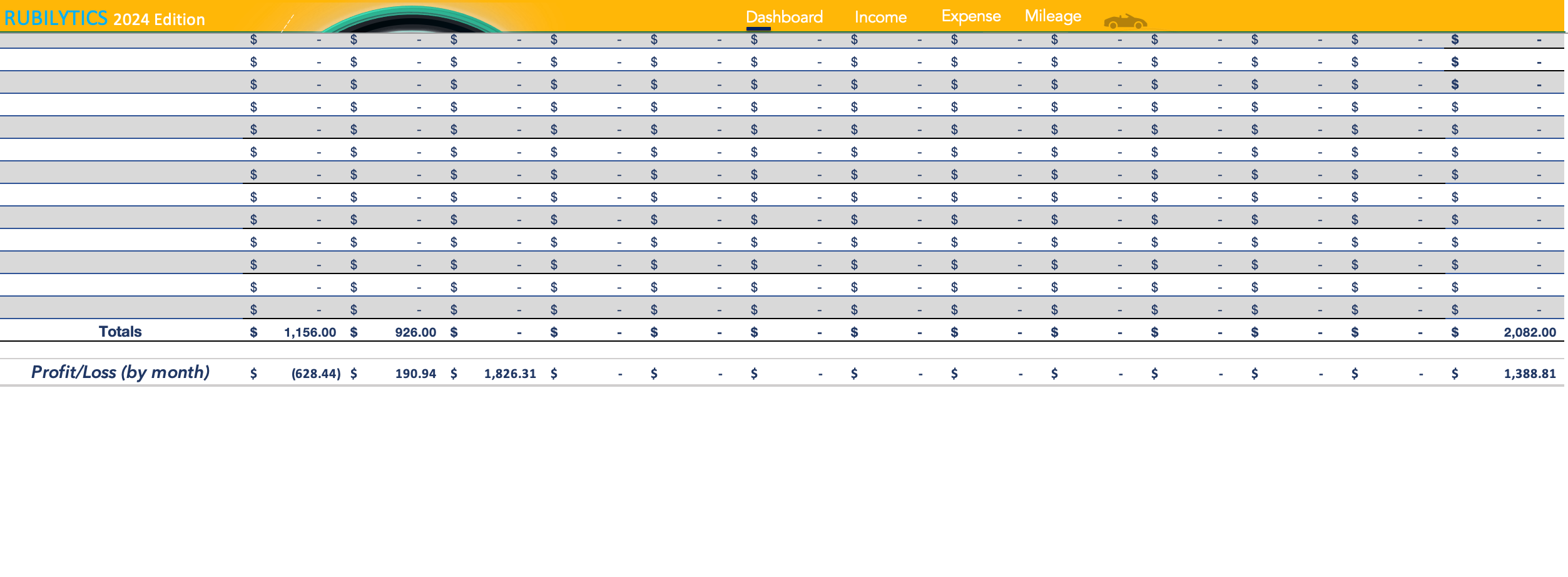 Rubilytics Income & Expense Tracker - 2024 Lite Version