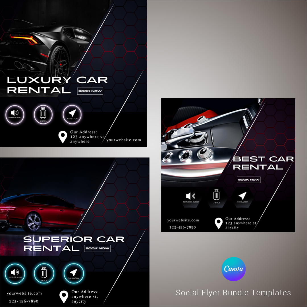 Premium Editable Template | Car Rental Social Flyer Bundle 0011