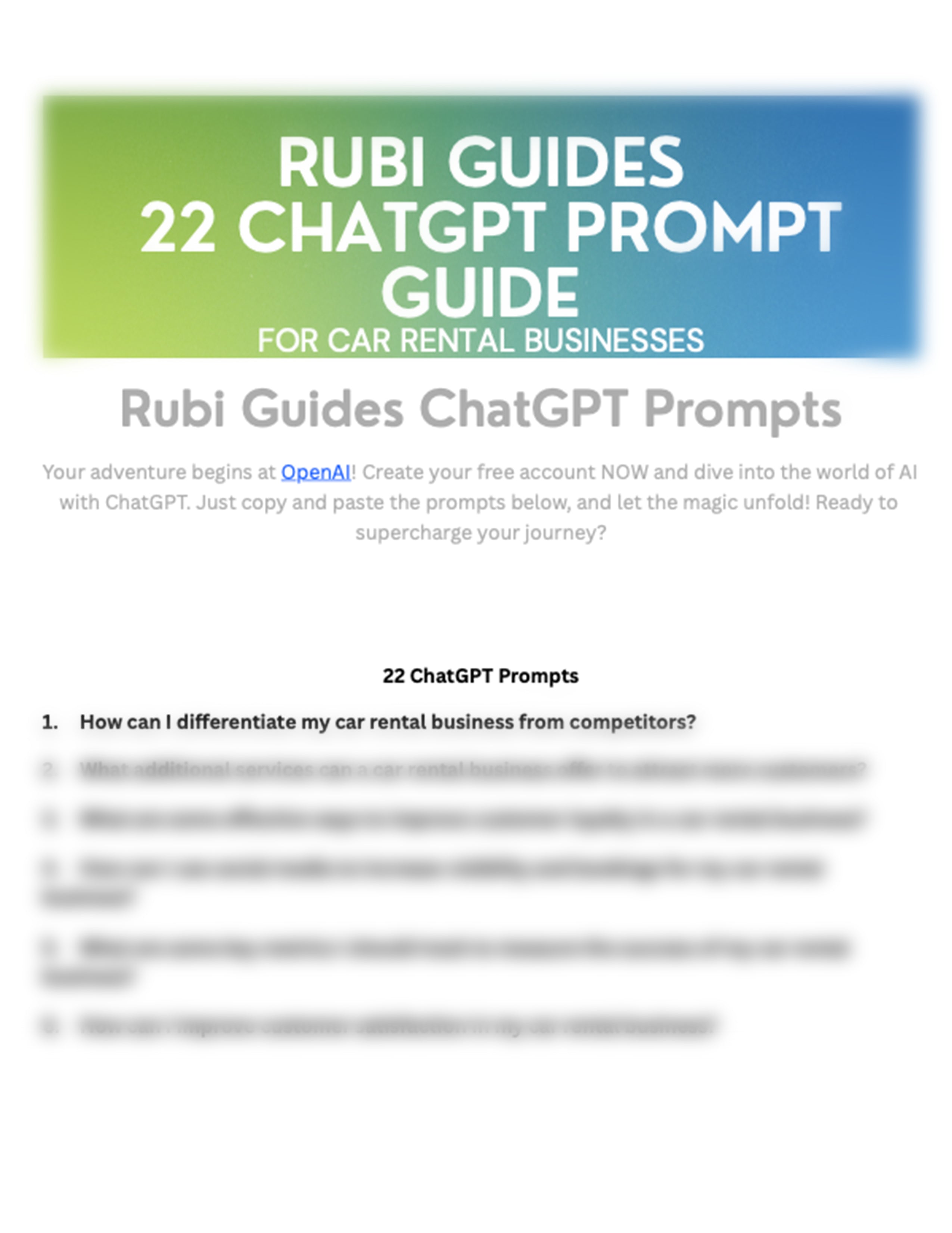 22 ChatGPT Prompts | Car Rental Business (PDF)